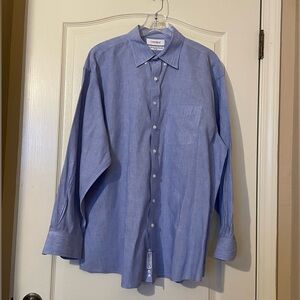 Cremieux Men’s $80 Luxury Performance Button Down Shirt 17.5 34 Blue Linen Blend